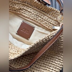Zara raffia straw shoulder bag